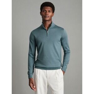 Reiss Mens Teal Quarter-Zip Crewneck Sweater